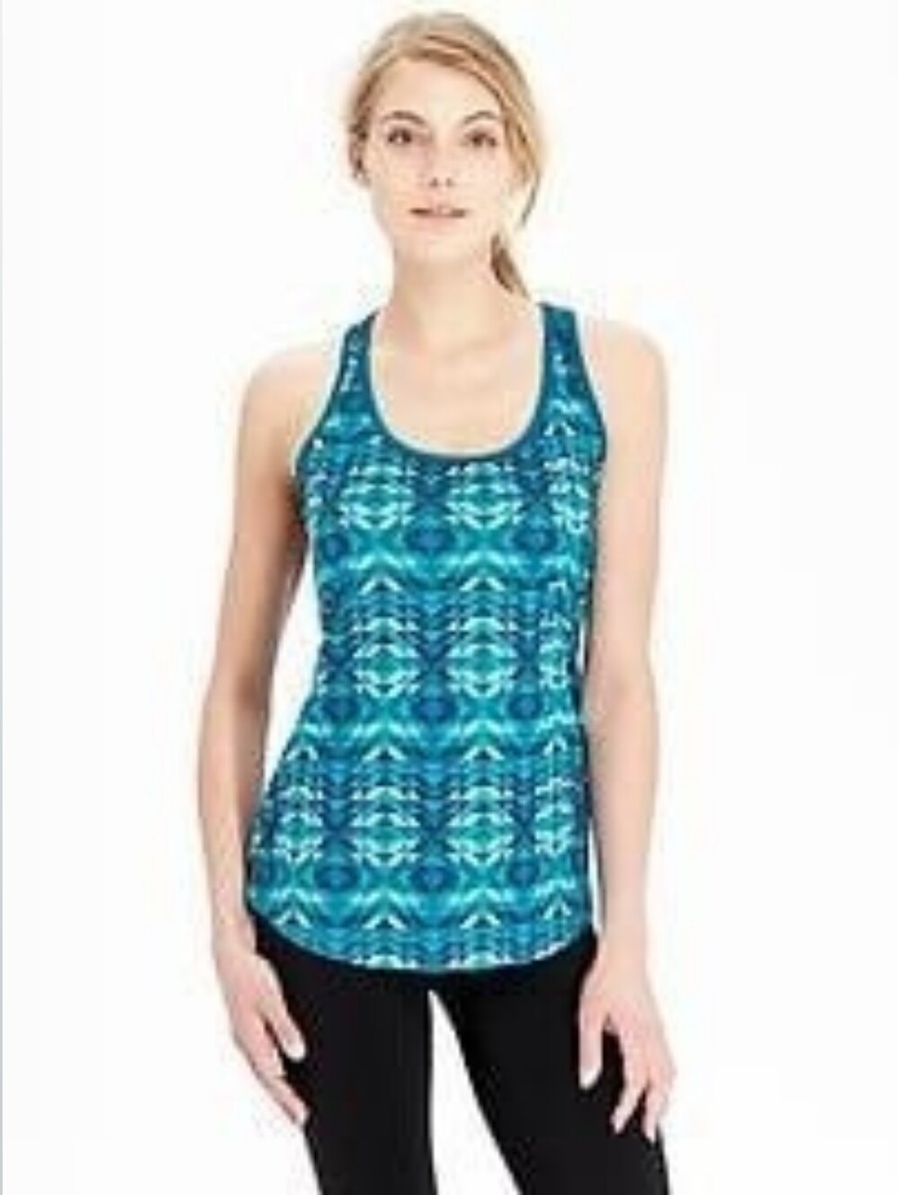 Old Navy Active Teal & Navy Geometric Racerback Workout Running Tank Size Small